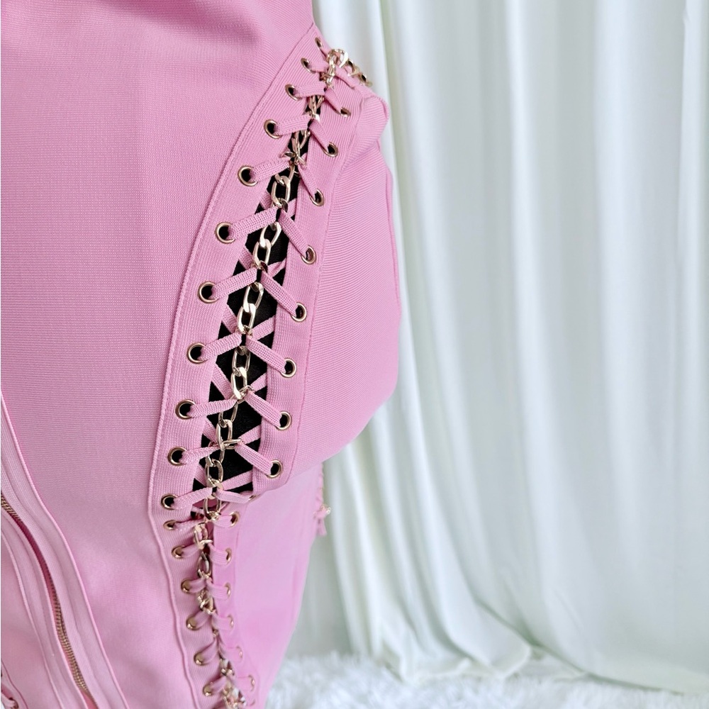 Fashion Nova | Ready for Tonight Pink Bandage Mini Dress | Size XL - Picture 7 of 9